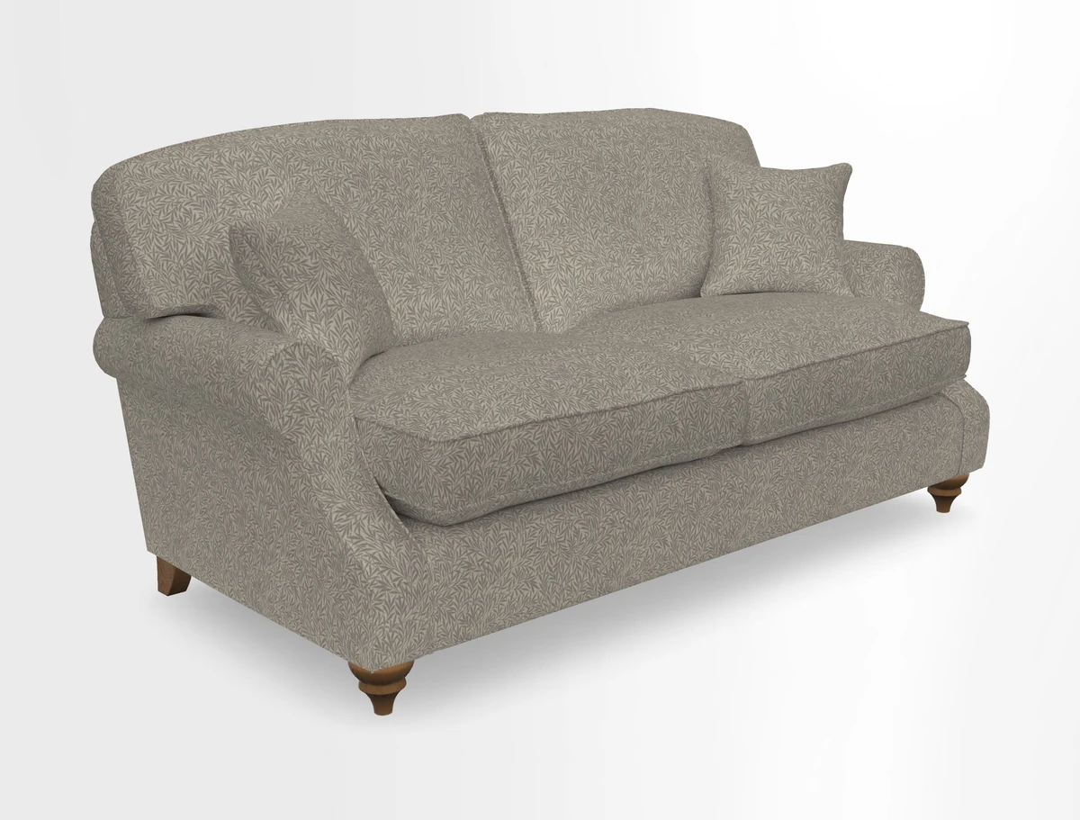 St Mawes 3 Seater Sofa in RHS Collection Gertrude Jekyll Trailing Vine Green-With-Scatters in Linwood Omega Velvet Hunter Green