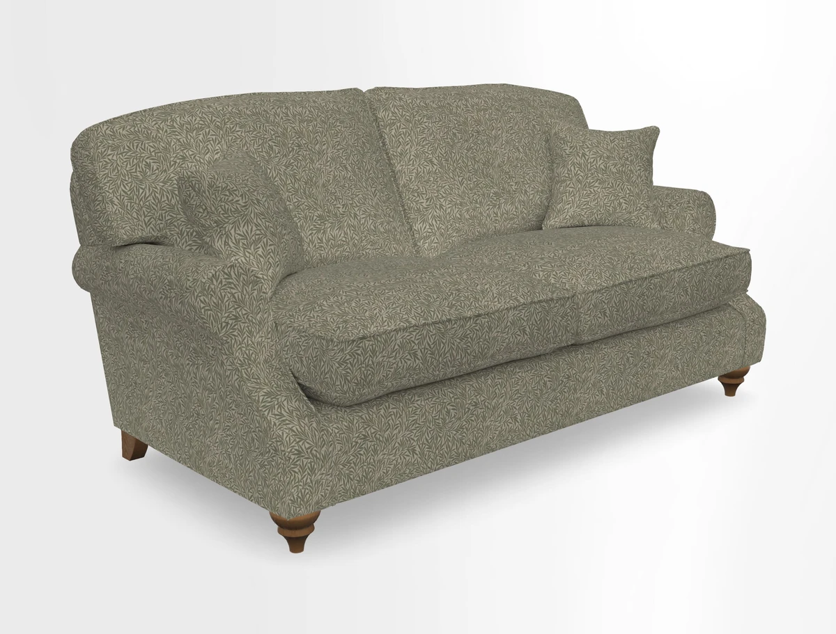 St Mawes 3 Seater Sofa in RHS Collection Gertrude Jekyll Trailing Vine Green-With-Scatters in Linwood Omega Velvet Hunter Green