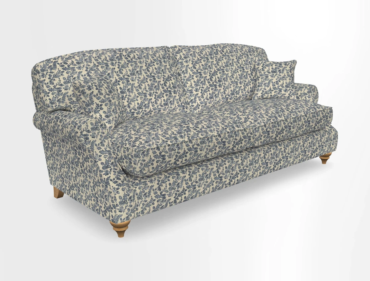 St Mawes 3 Seater Sofa in RHS Collection Gertrude Jekyll Trailing Vine Green-With-Scatters in Linwood Omega Velvet Hunter Green