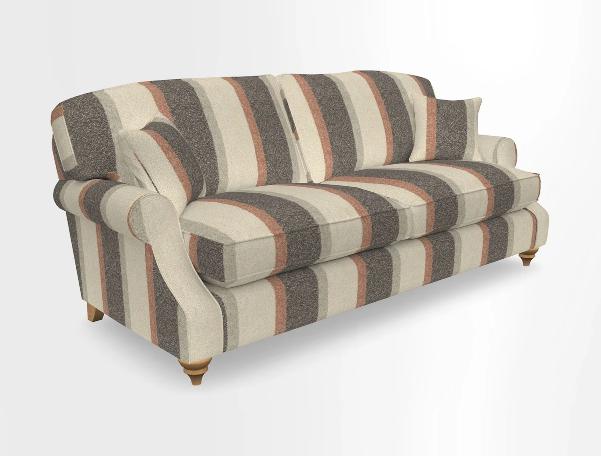 St Mawes 3 Seater Sofa in RHS Collection Gertrude Jekyll Trailing Vine Green-With-Scatters in Linwood Omega Velvet Hunter Green