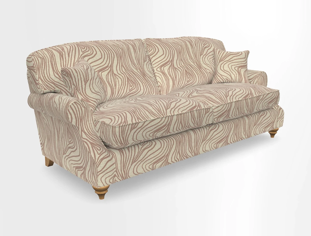 St Mawes 3 Seater Sofa in RHS Collection Gertrude Jekyll Trailing Vine Green-With-Scatters in Linwood Omega Velvet Hunter Green