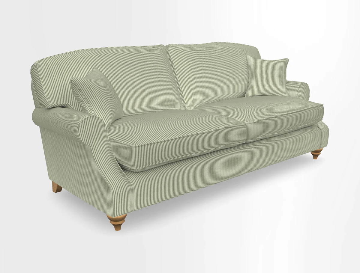 St Mawes 3 Seater Sofa in RHS Collection Gertrude Jekyll Trailing Vine Green-With-Scatters in Linwood Omega Velvet Hunter Green