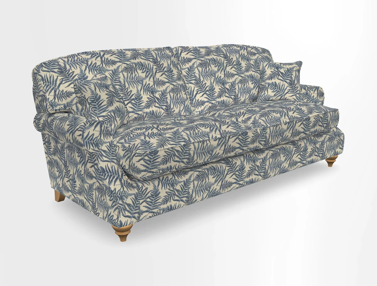 St Mawes 3 Seater Sofa in RHS Collection Gertrude Jekyll Trailing Vine Green-With-Scatters in Linwood Omega Velvet Hunter Green