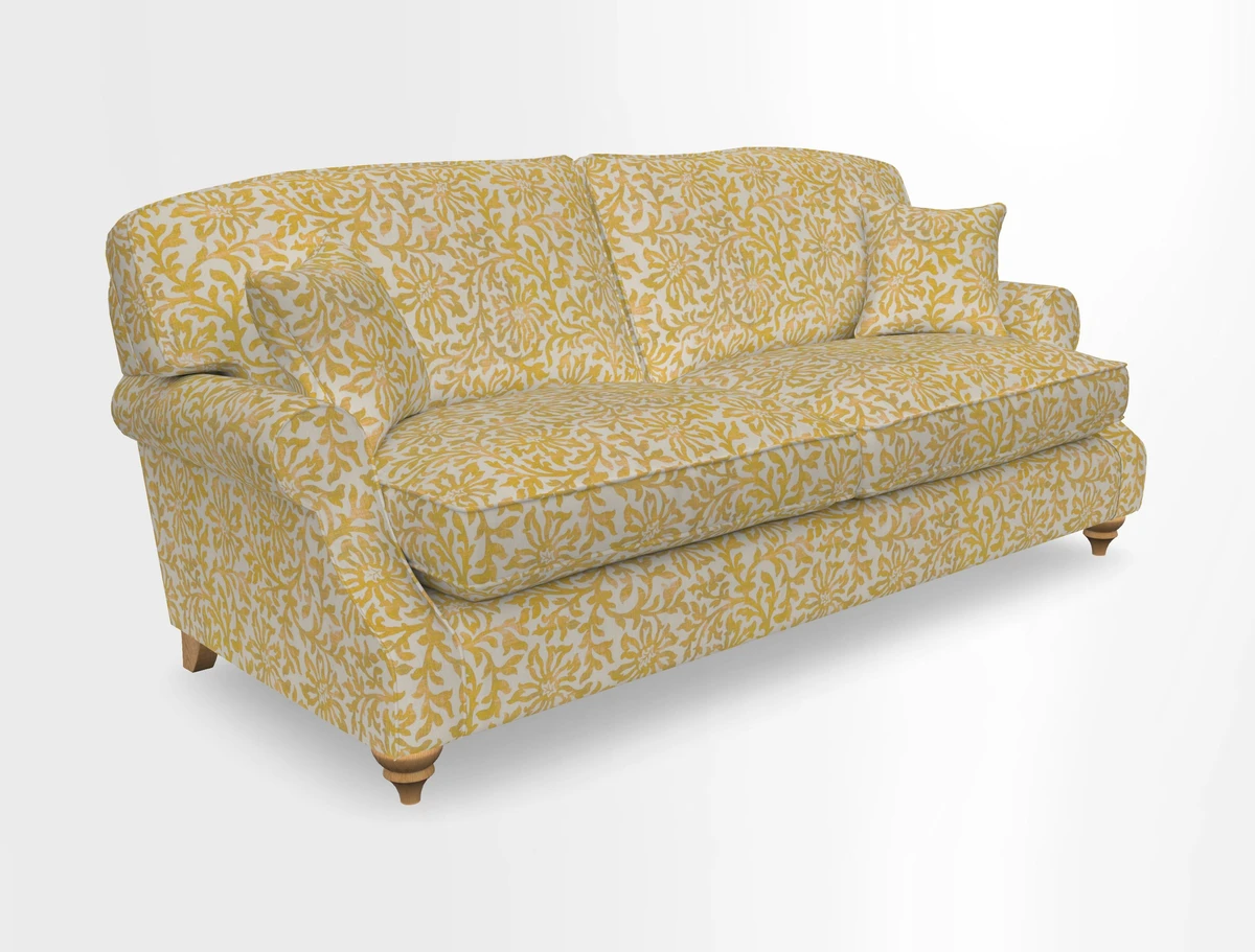 St Mawes 3 Seater Sofa in RHS Collection Gertrude Jekyll Trailing Vine Green-With-Scatters in Linwood Omega Velvet Hunter Green