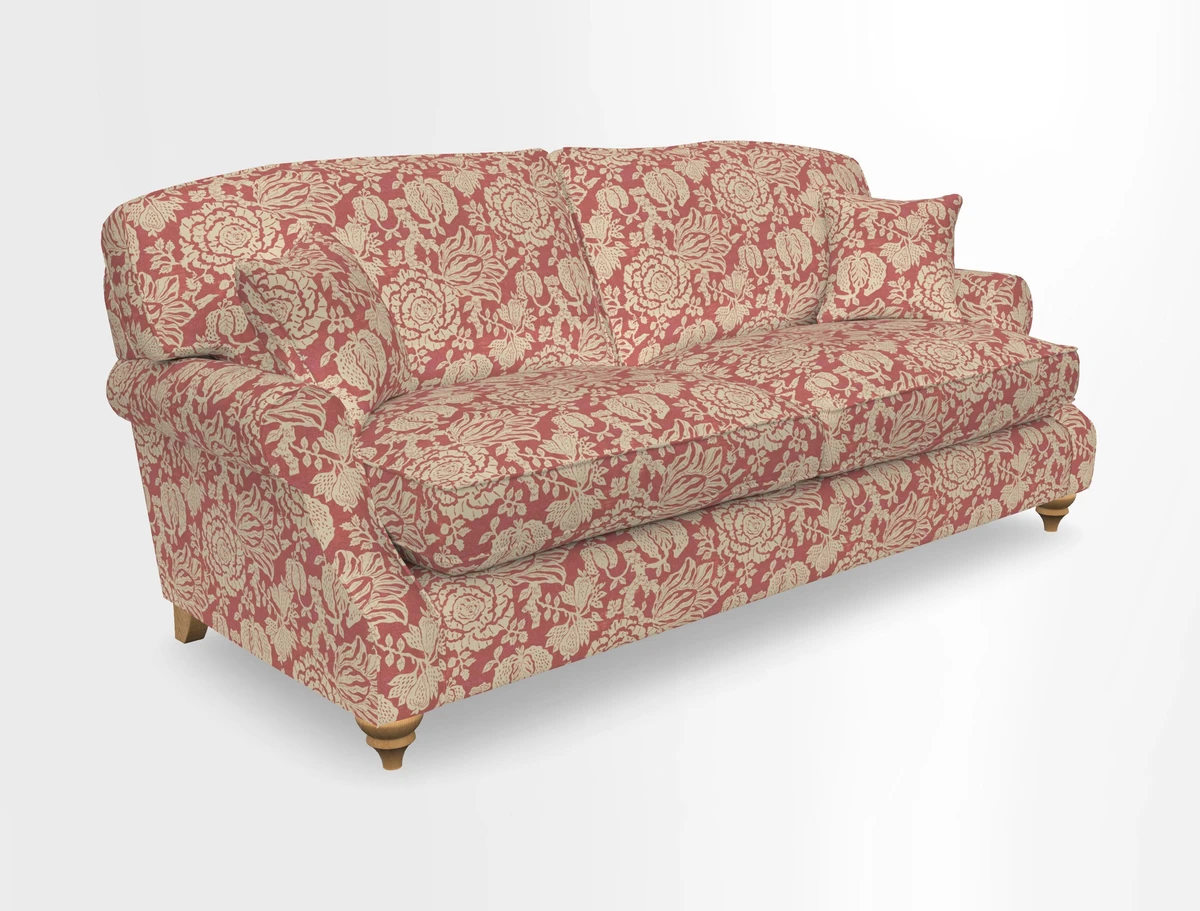 St Mawes 3 Seater Sofa in RHS Collection Gertrude Jekyll Trailing Vine Green-With-Scatters in Linwood Omega Velvet Hunter Green