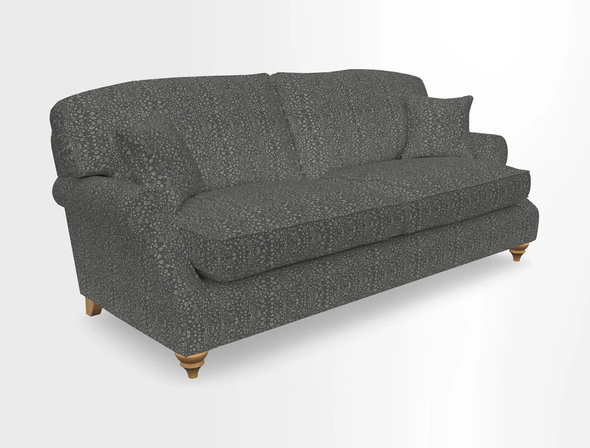 St Mawes 3 Seater Sofa in RHS Collection Gertrude Jekyll Trailing Vine Green-With-Scatters in Linwood Omega Velvet Hunter Green