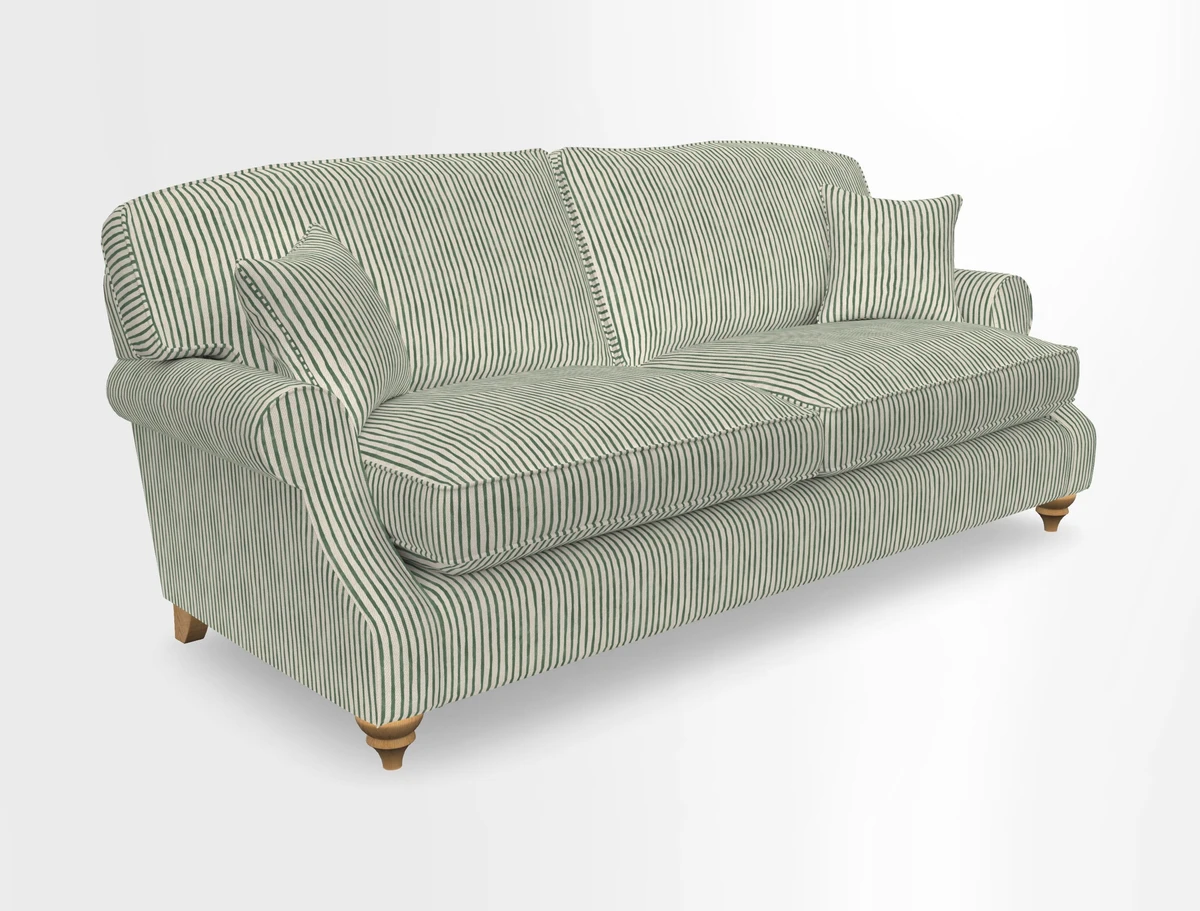 St Mawes 3 Seater Sofa in RHS Collection Gertrude Jekyll Trailing Vine Green-With-Scatters in Linwood Omega Velvet Hunter Green