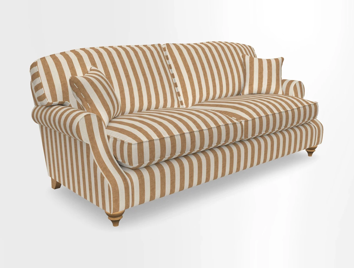 St Mawes 3 Seater Sofa in RHS Collection Gertrude Jekyll Trailing Vine Green-With-Scatters in Linwood Omega Velvet Hunter Green