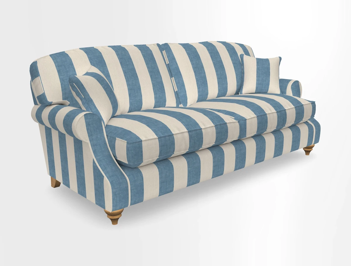 St Mawes 3 Seater Sofa in RHS Collection Gertrude Jekyll Trailing Vine Green-With-Scatters in Linwood Omega Velvet Hunter Green