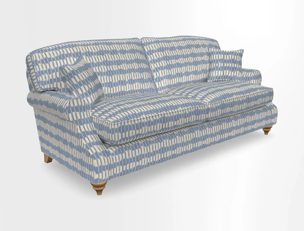 St Mawes 3 Seater Sofa in RHS Collection Gertrude Jekyll Trailing Vine Green-With-Scatters in Linwood Omega Velvet Hunter Green