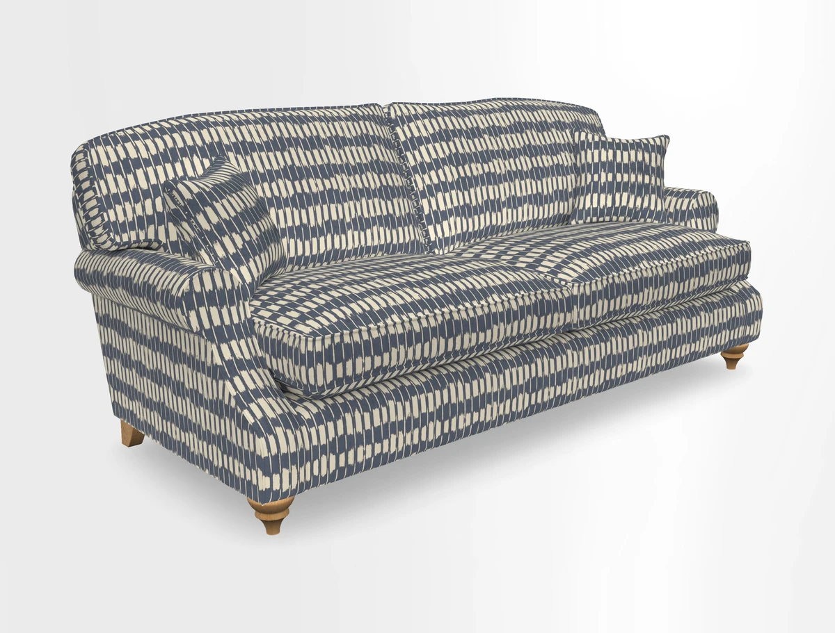 St Mawes 3 Seater Sofa in RHS Collection Gertrude Jekyll Trailing Vine Green-With-Scatters in Linwood Omega Velvet Hunter Green