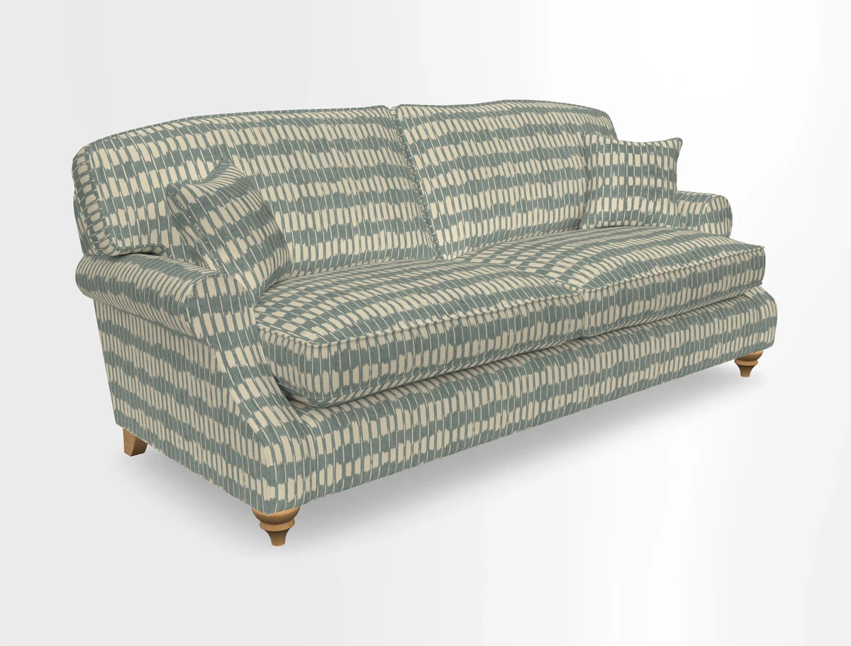 St Mawes 3 Seater Sofa in RHS Collection Gertrude Jekyll Trailing Vine Green-With-Scatters in Linwood Omega Velvet Hunter Green