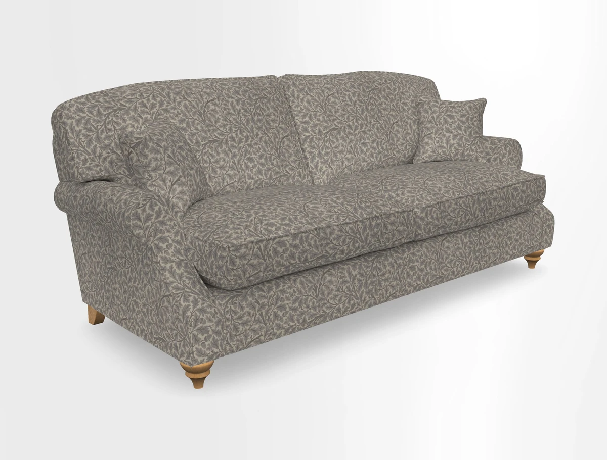 St Mawes 3 Seater Sofa in RHS Collection Gertrude Jekyll Trailing Vine Green-With-Scatters in Linwood Omega Velvet Hunter Green