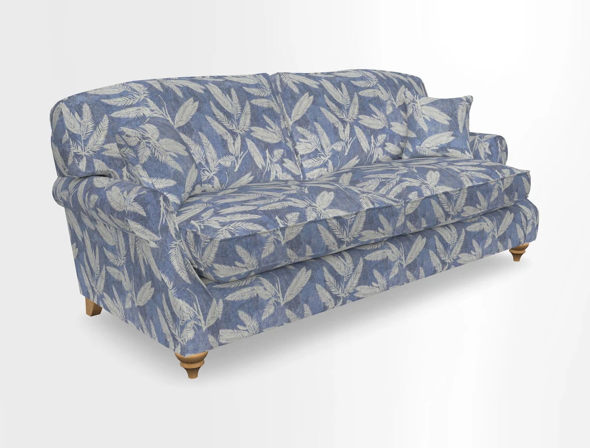 St Mawes 3 Seater Sofa in RHS Collection Gertrude Jekyll Trailing Vine Green-With-Scatters in Linwood Omega Velvet Hunter Green