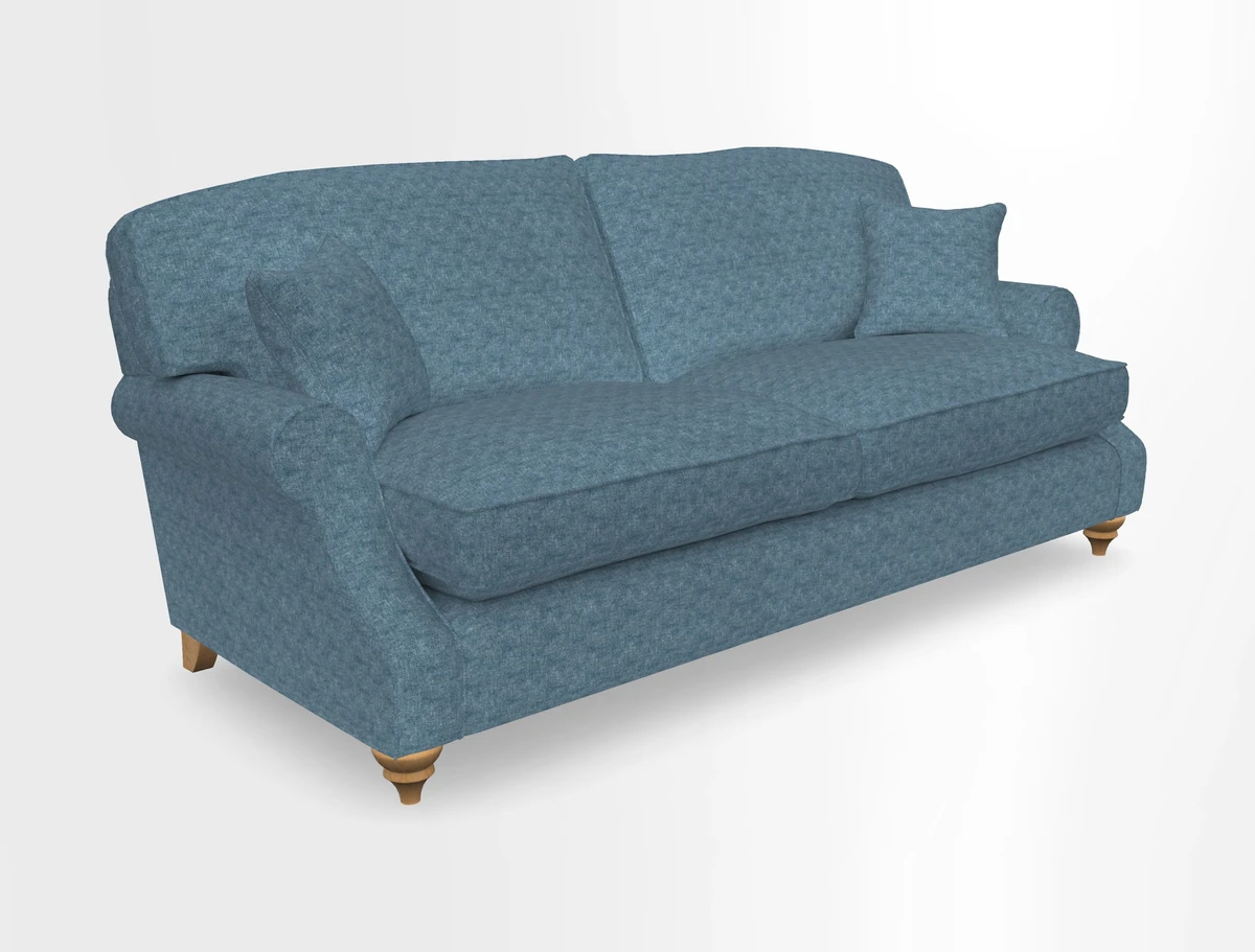 St Mawes 3 Seater Sofa in RHS Collection Gertrude Jekyll Trailing Vine Green-With-Scatters in Linwood Omega Velvet Hunter Green