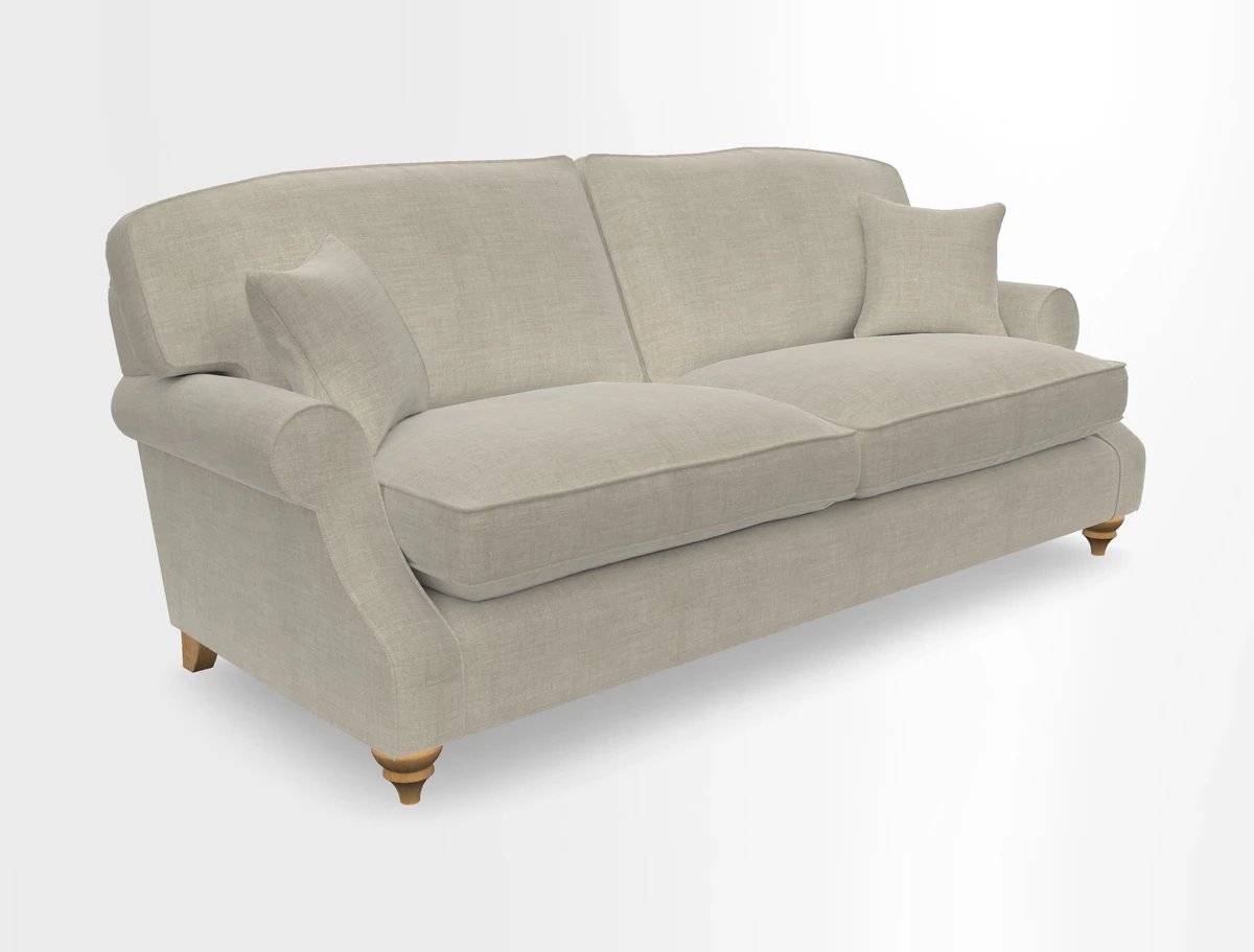 St Mawes 3 Seater Sofa in RHS Collection Gertrude Jekyll Trailing Vine Green-With-Scatters in Linwood Omega Velvet Hunter Green