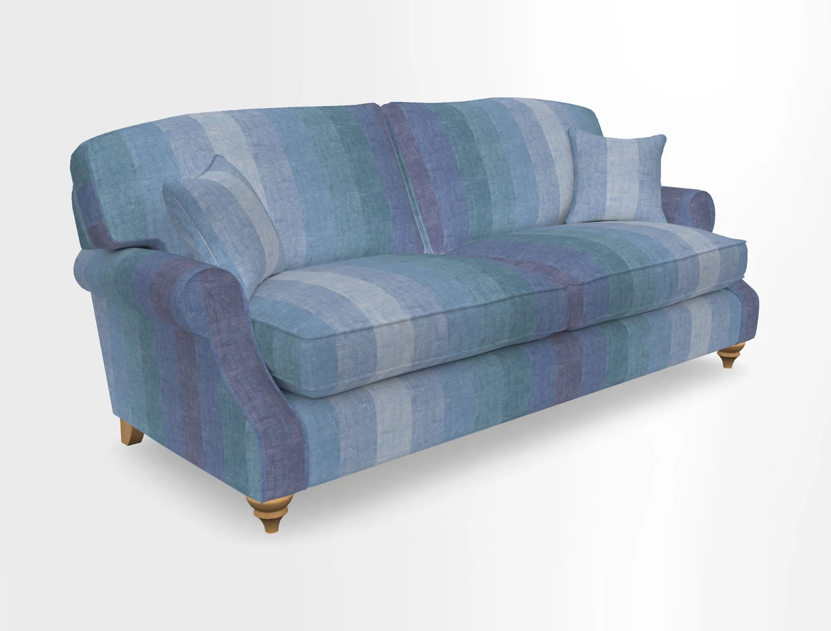 St Mawes 3 Seater Sofa in RHS Collection Gertrude Jekyll Trailing Vine Green-With-Scatters in Linwood Omega Velvet Hunter Green