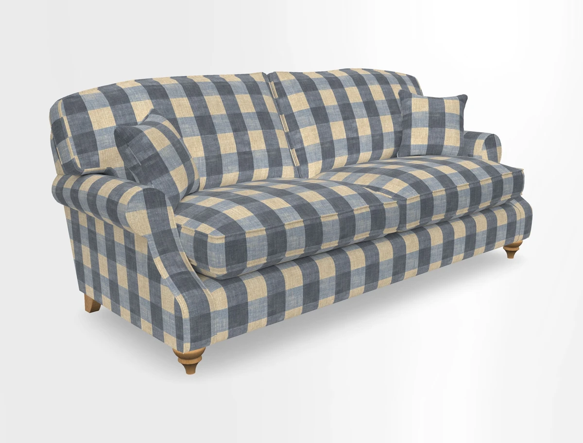 St Mawes 3 Seater Sofa in RHS Collection Gertrude Jekyll Trailing Vine Green-With-Scatters in Linwood Omega Velvet Hunter Green