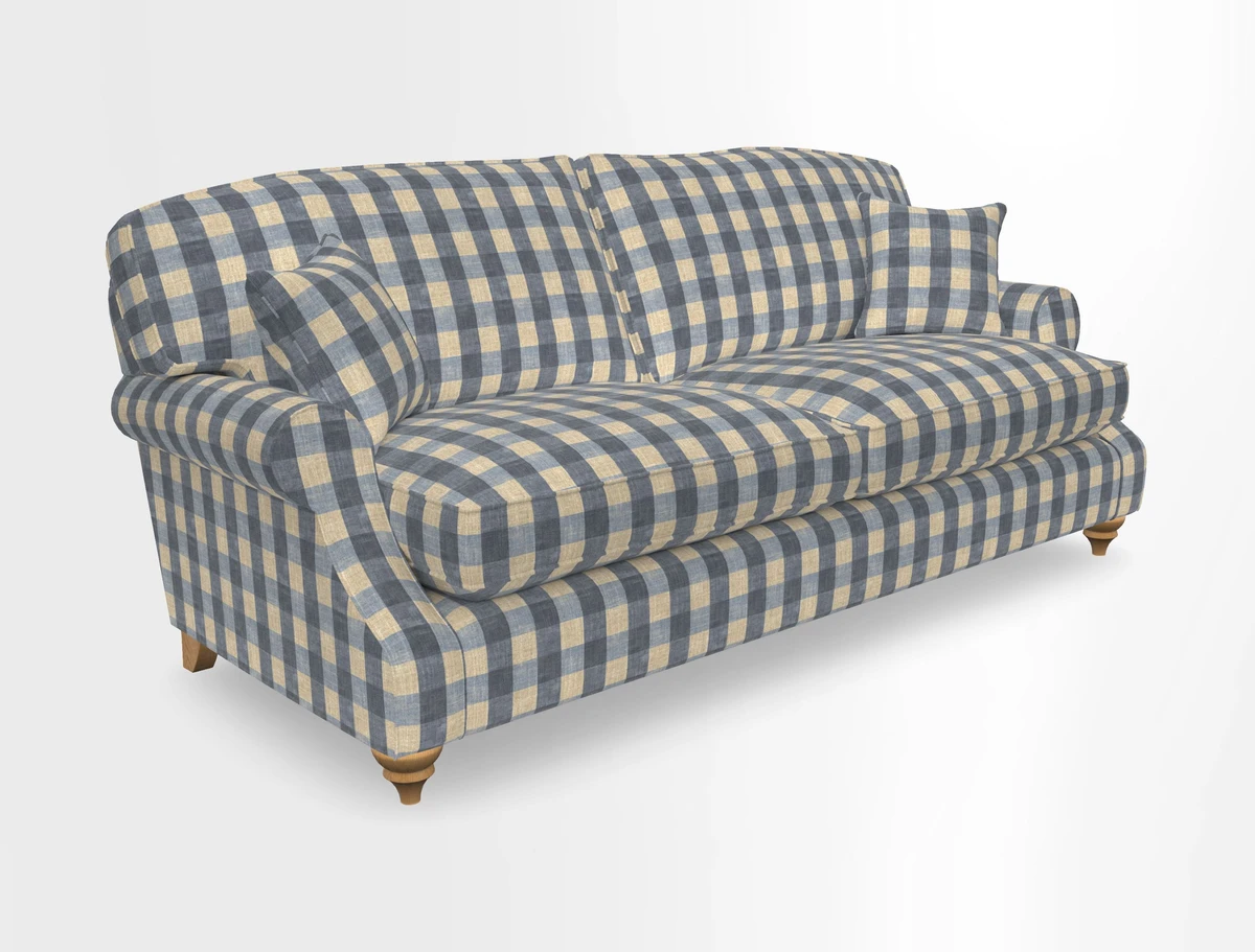 St Mawes 3 Seater Sofa in RHS Collection Gertrude Jekyll Trailing Vine Green-With-Scatters in Linwood Omega Velvet Hunter Green