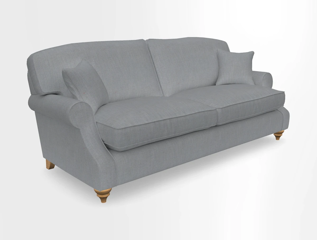 St Mawes 3 Seater Sofa in RHS Collection Gertrude Jekyll Trailing Vine Green-With-Scatters in Linwood Omega Velvet Hunter Green