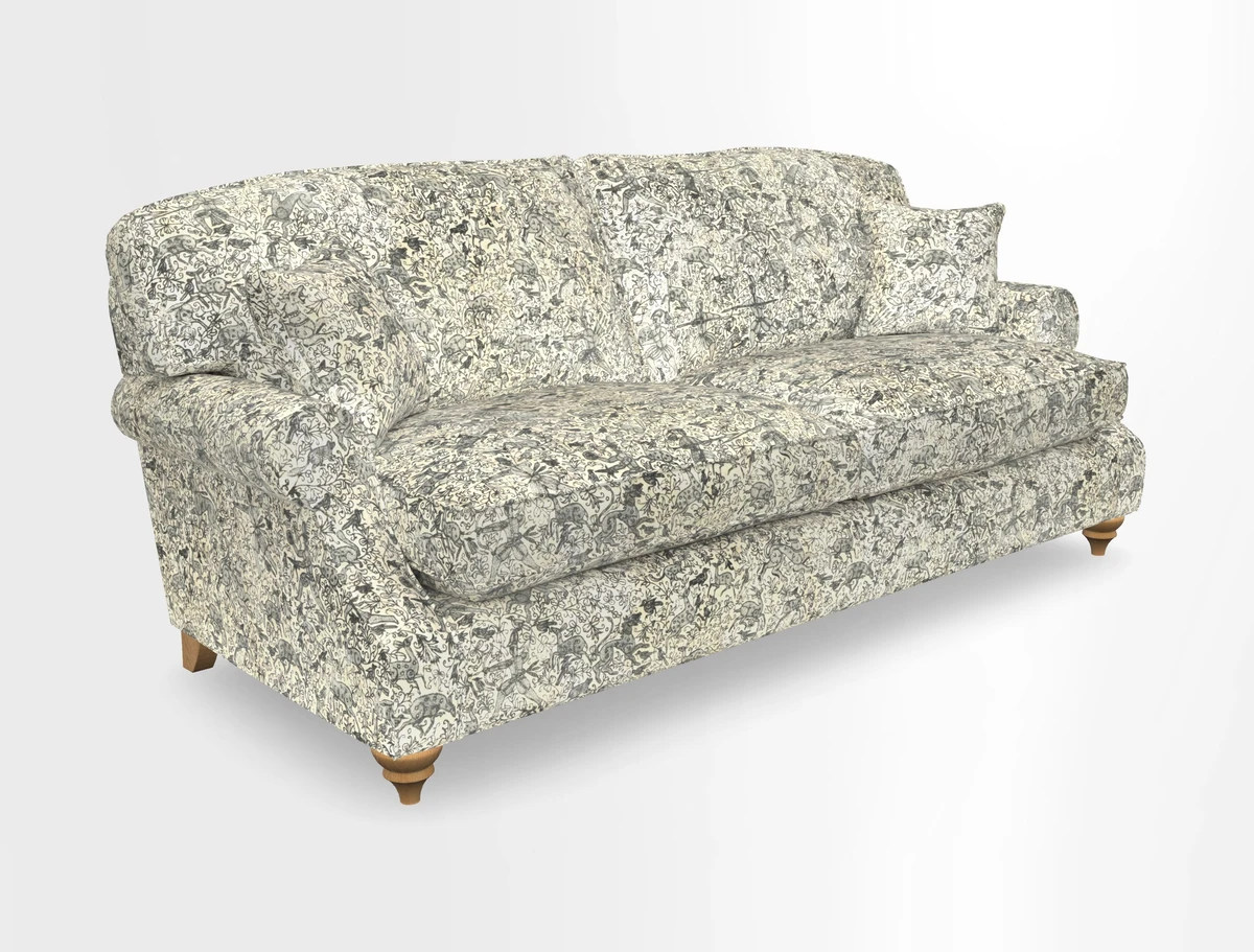 St Mawes 3 Seater Sofa in RHS Collection Gertrude Jekyll Trailing Vine Green-With-Scatters in Linwood Omega Velvet Hunter Green