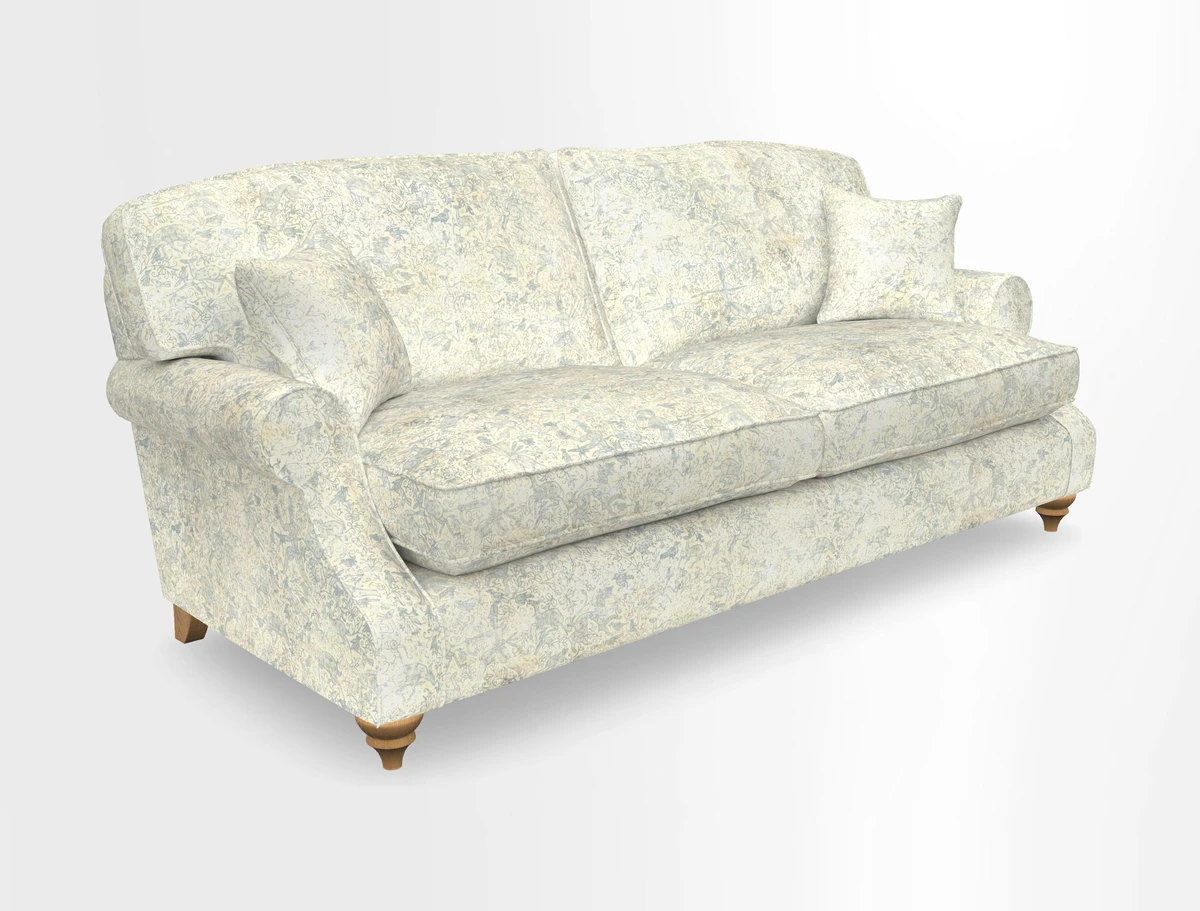 St Mawes 3 Seater Sofa in RHS Collection Gertrude Jekyll Trailing Vine Green-With-Scatters in Linwood Omega Velvet Hunter Green