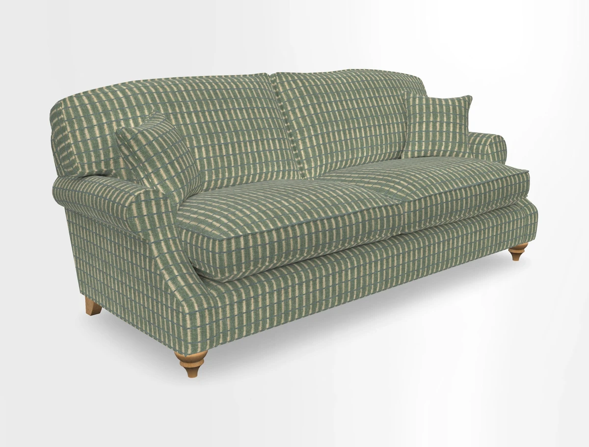 St Mawes 3 Seater Sofa in RHS Collection Gertrude Jekyll Trailing Vine Green-With-Scatters in Linwood Omega Velvet Hunter Green