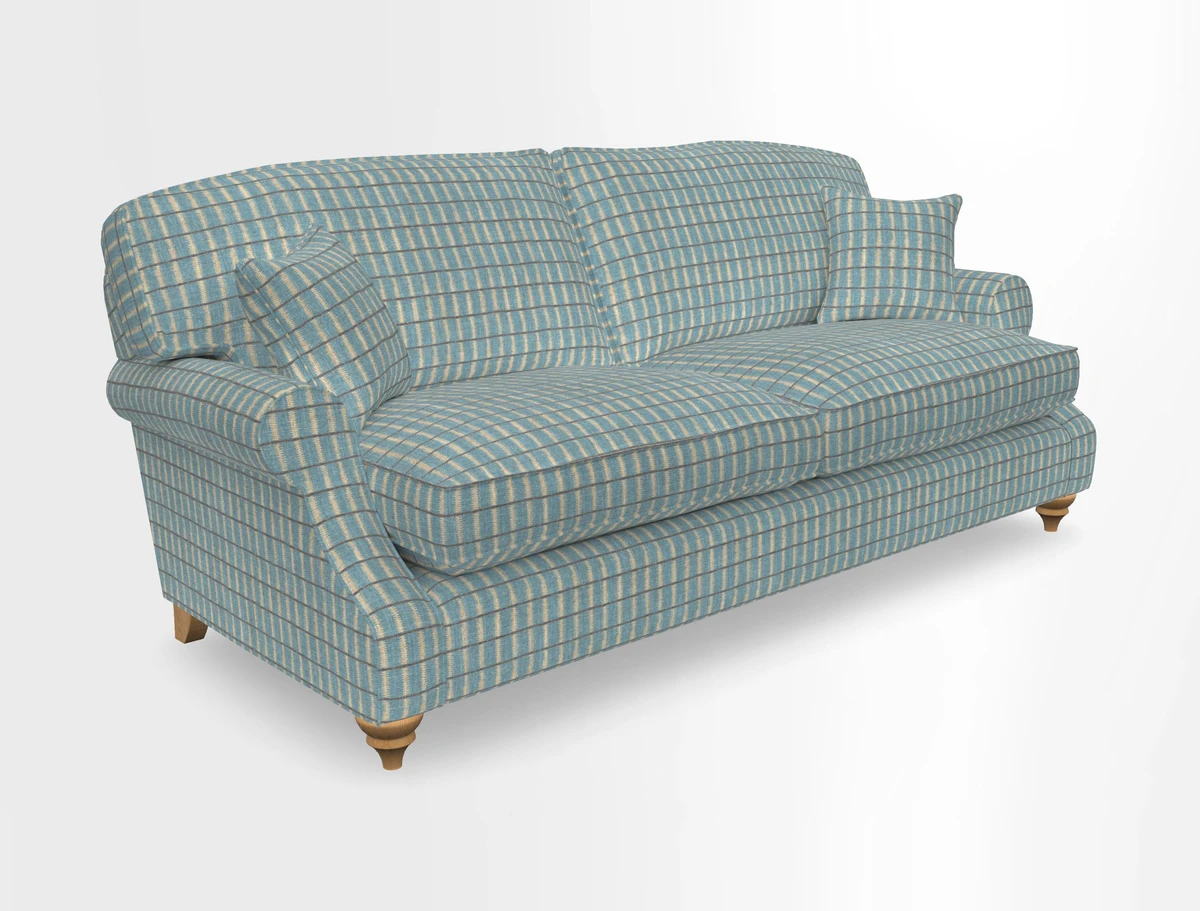 St Mawes 3 Seater Sofa in RHS Collection Gertrude Jekyll Trailing Vine Green-With-Scatters in Linwood Omega Velvet Hunter Green