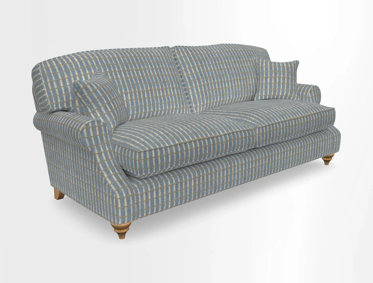St Mawes 3 Seater Sofa in RHS Collection Gertrude Jekyll Trailing Vine Green-With-Scatters in Linwood Omega Velvet Hunter Green