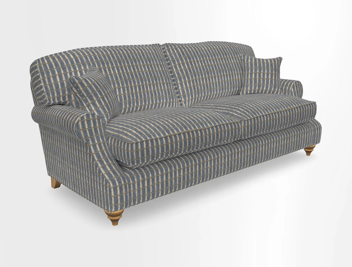 St Mawes 3 Seater Sofa in RHS Collection Gertrude Jekyll Trailing Vine Green-With-Scatters in Linwood Omega Velvet Hunter Green