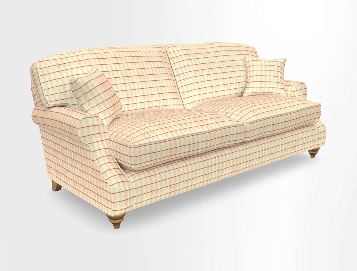 St Mawes 3 Seater Sofa in RHS Collection Gertrude Jekyll Trailing Vine Green-With-Scatters in Linwood Omega Velvet Hunter Green