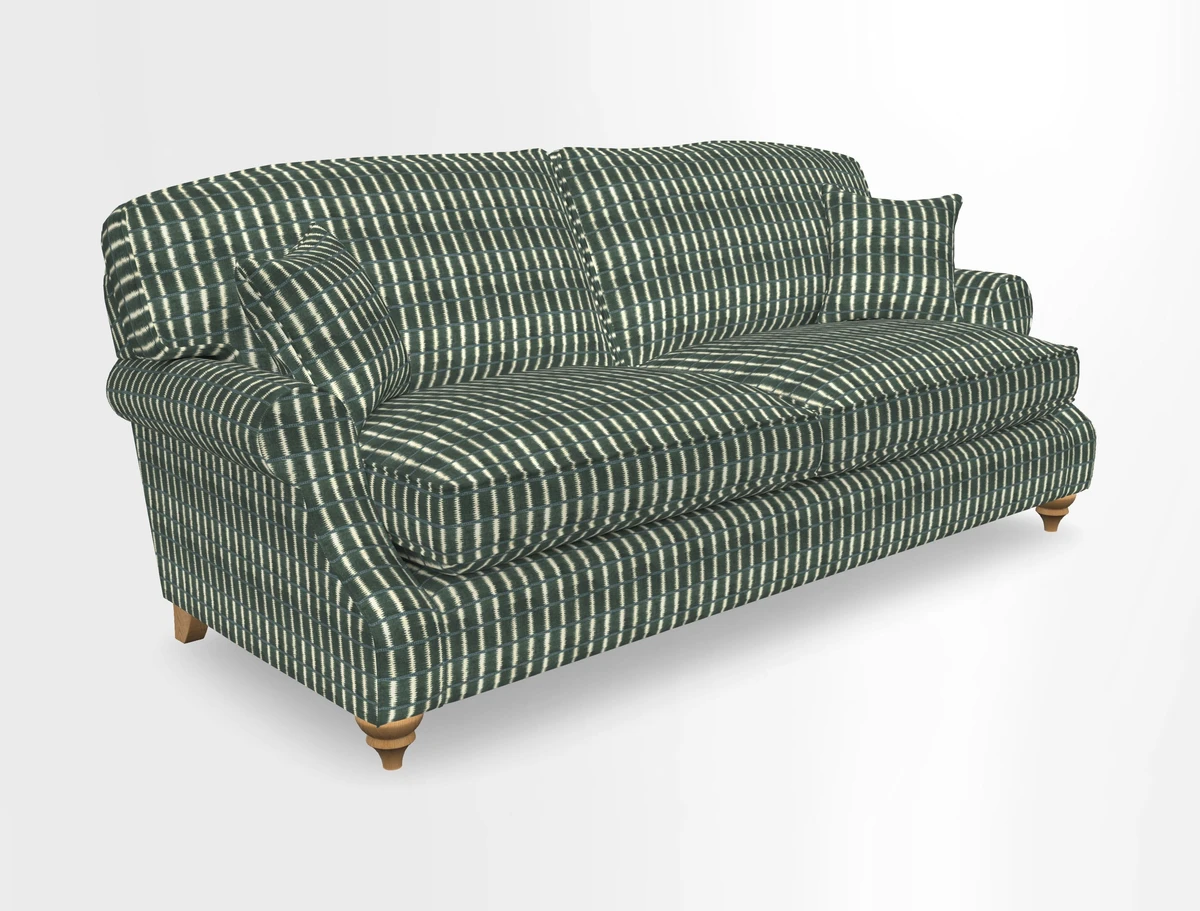 St Mawes 3 Seater Sofa in RHS Collection Gertrude Jekyll Trailing Vine Green-With-Scatters in Linwood Omega Velvet Hunter Green