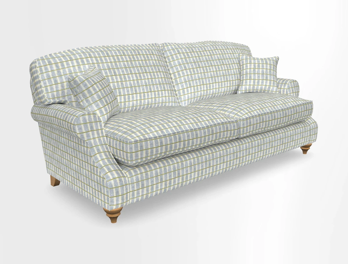 St Mawes 3 Seater Sofa in RHS Collection Gertrude Jekyll Trailing Vine Green-With-Scatters in Linwood Omega Velvet Hunter Green
