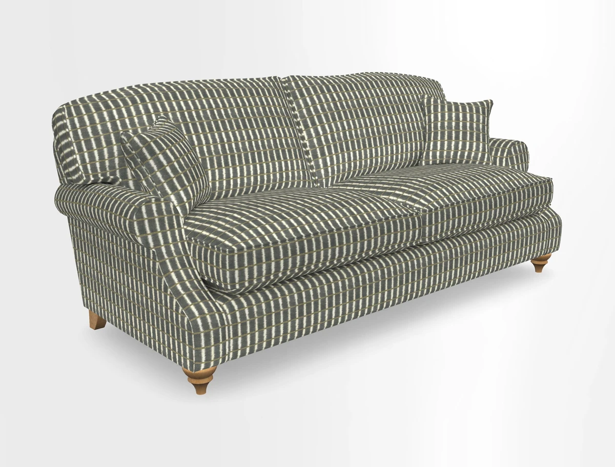 St Mawes 3 Seater Sofa in RHS Collection Gertrude Jekyll Trailing Vine Green-With-Scatters in Linwood Omega Velvet Hunter Green