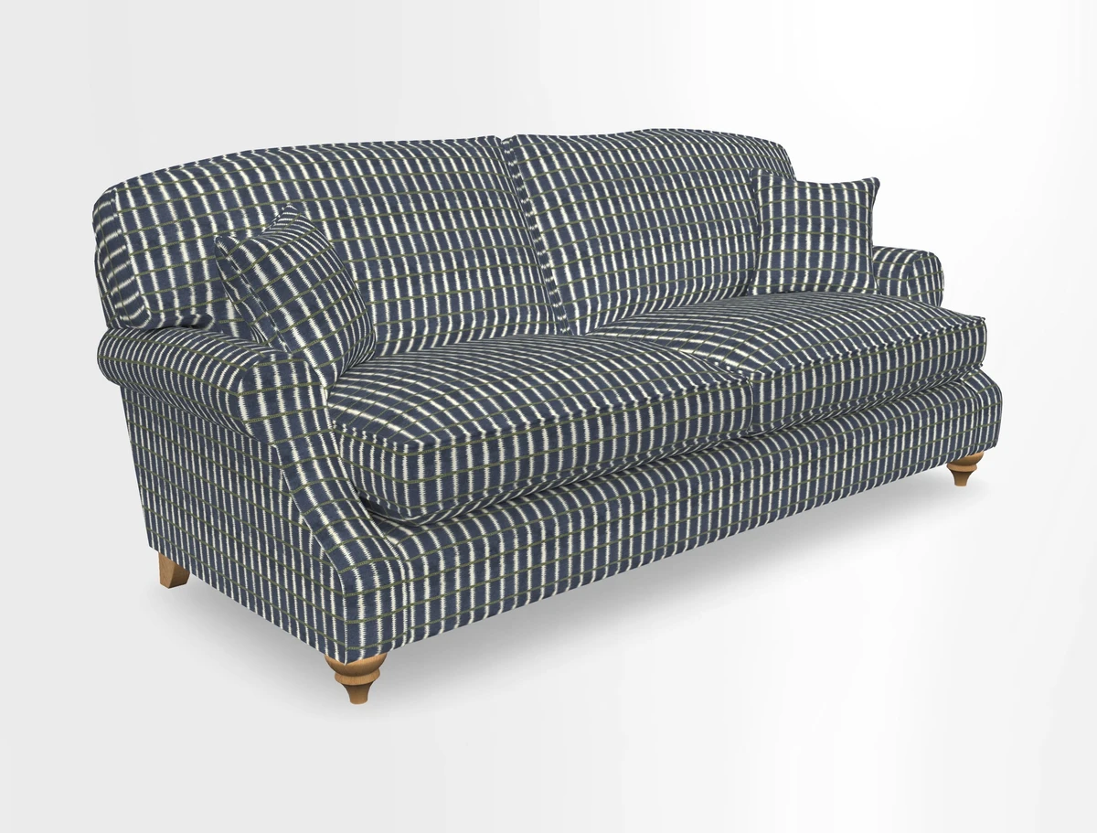 St Mawes 3 Seater Sofa in RHS Collection Gertrude Jekyll Trailing Vine Green-With-Scatters in Linwood Omega Velvet Hunter Green