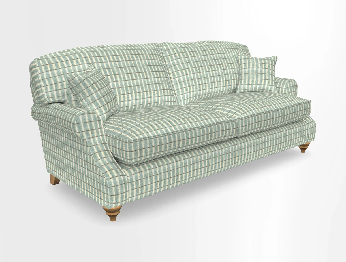 St Mawes 3 Seater Sofa in RHS Collection Gertrude Jekyll Trailing Vine Green-With-Scatters in Linwood Omega Velvet Hunter Green