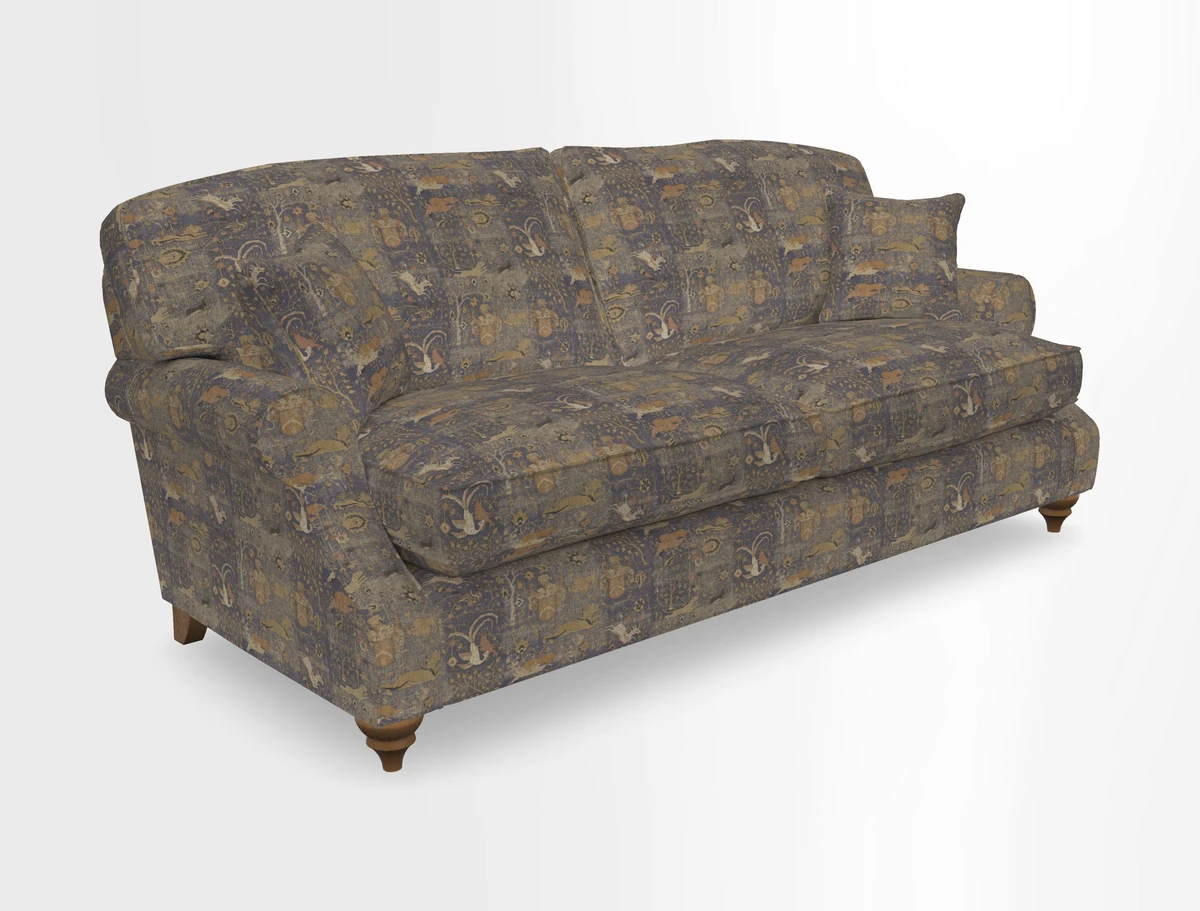 St Mawes 3 Seater Sofa in RHS Collection Gertrude Jekyll Trailing Vine Green-With-Scatters in Linwood Omega Velvet Hunter Green