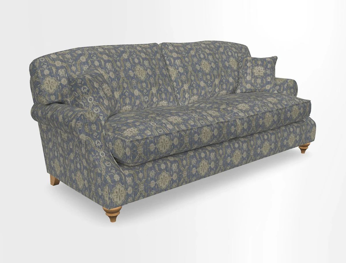 St Mawes 3 Seater Sofa in RHS Collection Gertrude Jekyll Trailing Vine Green-With-Scatters in Linwood Omega Velvet Hunter Green