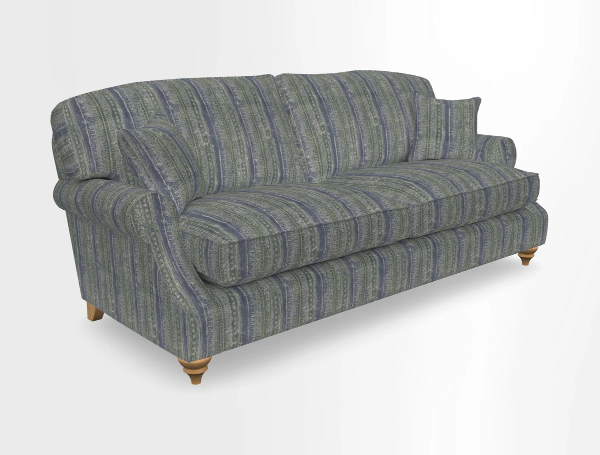 St Mawes 3 Seater Sofa in RHS Collection Gertrude Jekyll Trailing Vine Green-With-Scatters in Linwood Omega Velvet Hunter Green