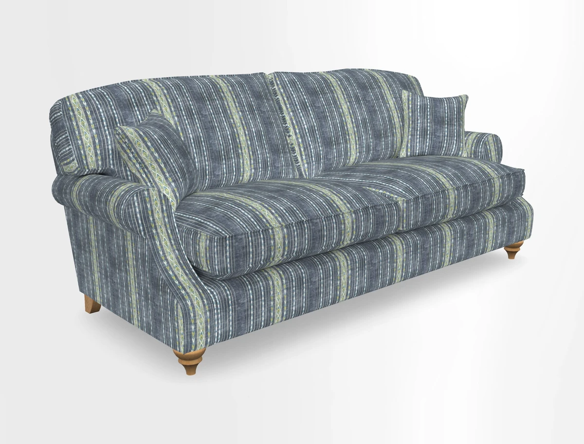 St Mawes 3 Seater Sofa in RHS Collection Gertrude Jekyll Trailing Vine Green-With-Scatters in Linwood Omega Velvet Hunter Green