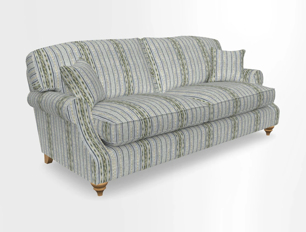 St Mawes 3 Seater Sofa in RHS Collection Gertrude Jekyll Trailing Vine Green-With-Scatters in Linwood Omega Velvet Hunter Green