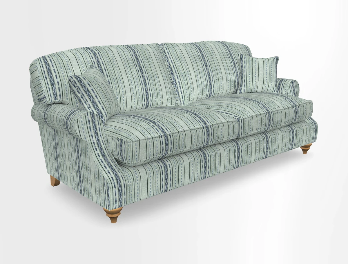 St Mawes 3 Seater Sofa in RHS Collection Gertrude Jekyll Trailing Vine Green-With-Scatters in Linwood Omega Velvet Hunter Green