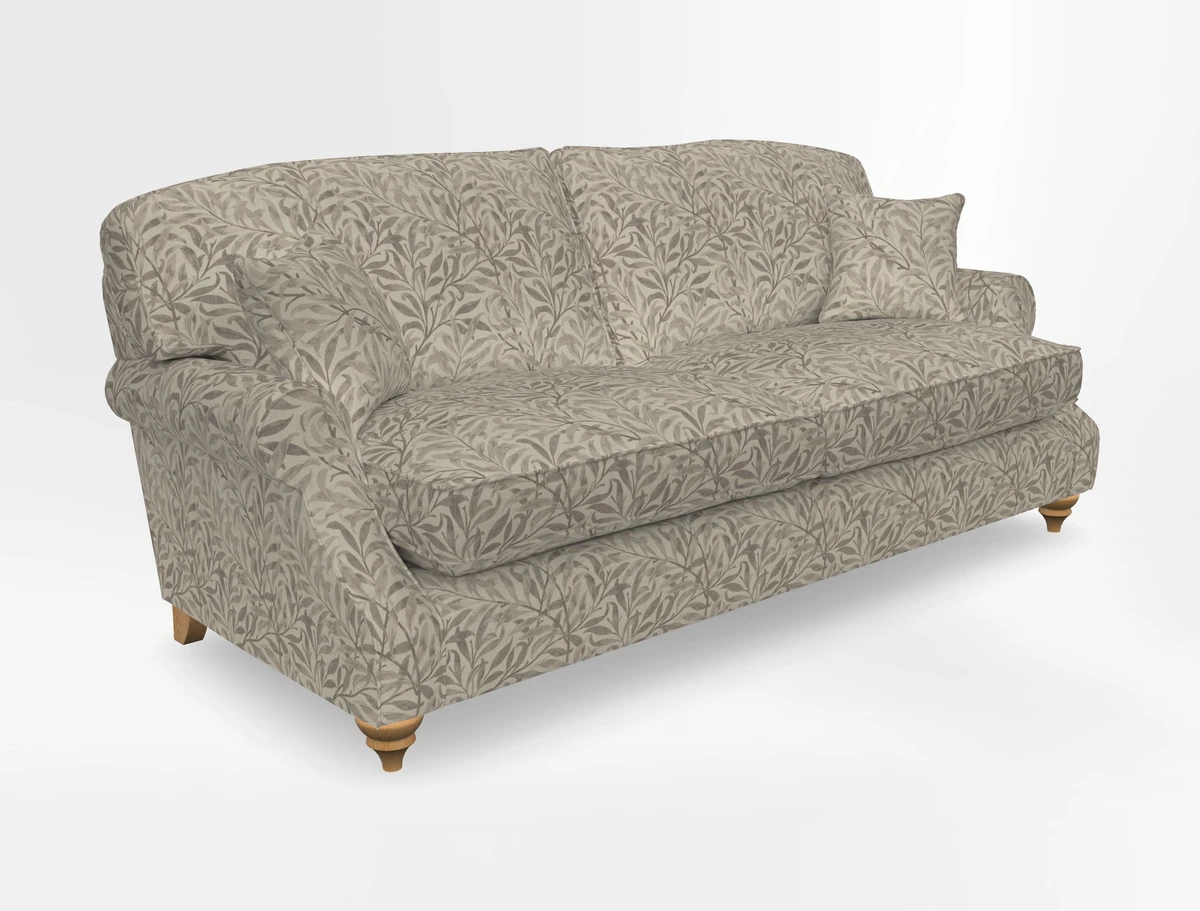 St Mawes 3 Seater Sofa in RHS Collection Gertrude Jekyll Trailing Vine Green-With-Scatters in Linwood Omega Velvet Hunter Green