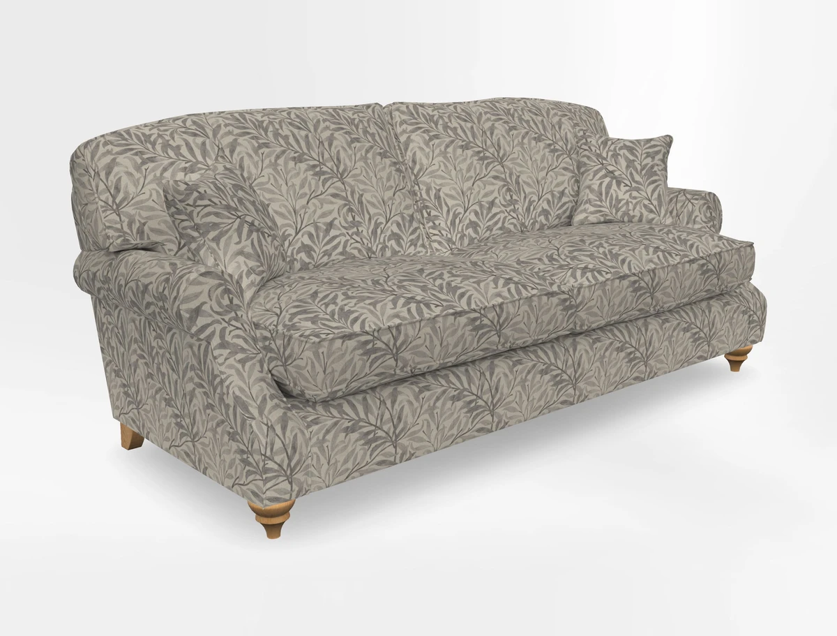 St Mawes 3 Seater Sofa in RHS Collection Gertrude Jekyll Trailing Vine Green-With-Scatters in Linwood Omega Velvet Hunter Green