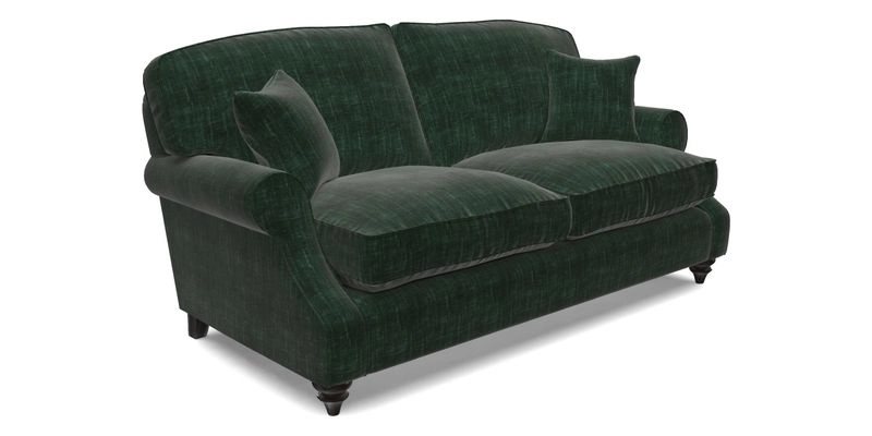 St Mawes 3 Seater Sofa in RHS Collection Gertrude Jekyll Trailing Vine Green-With-Scatters in Linwood Omega Velvet Hunter Green