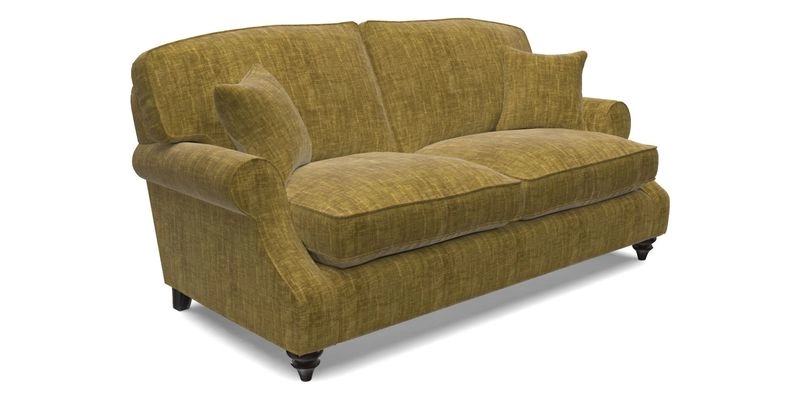St Mawes 3 Seater Sofa in RHS Collection Gertrude Jekyll Trailing Vine Green-With-Scatters in Linwood Omega Velvet Hunter Green
