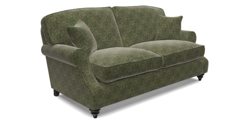 St Mawes 3 Seater Sofa in RHS Collection Gertrude Jekyll Trailing Vine Green-With-Scatters in Linwood Omega Velvet Hunter Green