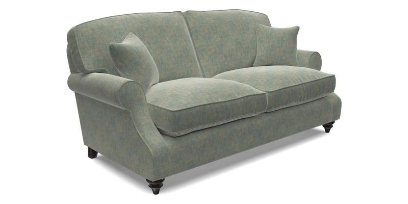 St Mawes 3 Seater Sofa in RHS Collection Gertrude Jekyll Trailing Vine Green-With-Scatters in Linwood Omega Velvet Hunter Green