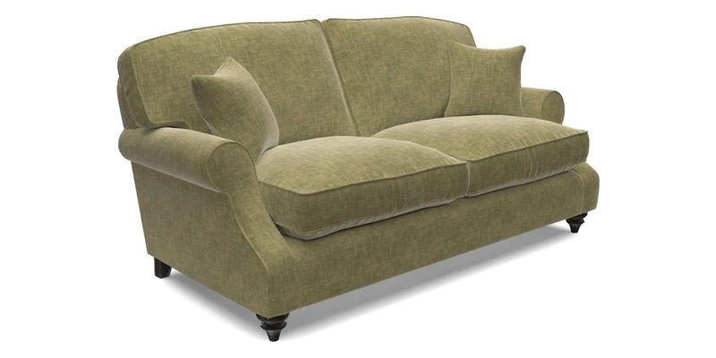 St Mawes 3 Seater Sofa in RHS Collection Gertrude Jekyll Trailing Vine Green-With-Scatters in Linwood Omega Velvet Hunter Green