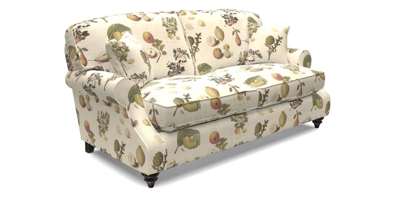 St Mawes 3 Seater Sofa in RHS Collection Gertrude Jekyll Trailing Vine Green-With-Scatters in Linwood Omega Velvet Hunter Green